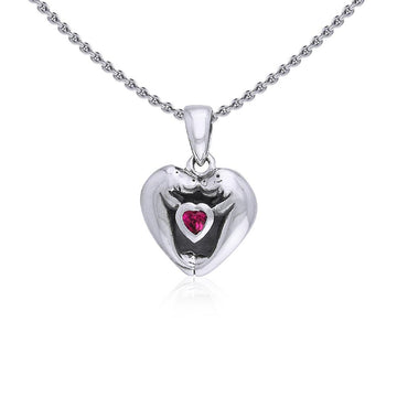 Manatees Silver Pendant with Heart Gemstone and Chain Set TSE735 - Jewelry